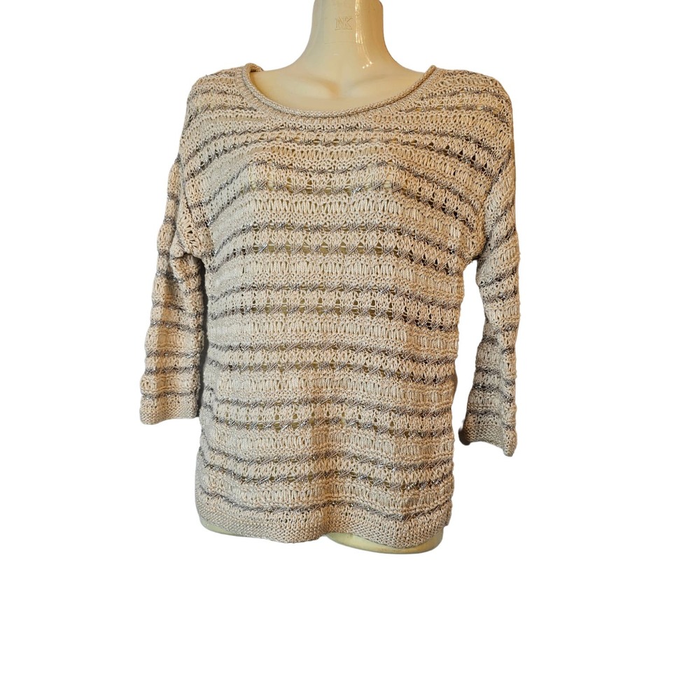 Lucky Brand Metalic Thread‎ knitted Sweater Cream Size XS
